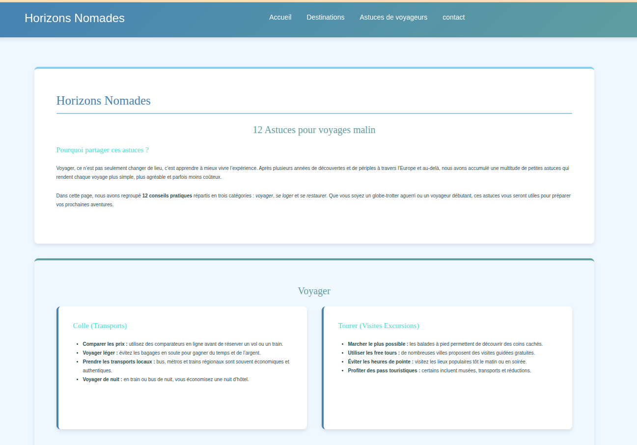 Aperçu du template de site pour Travel